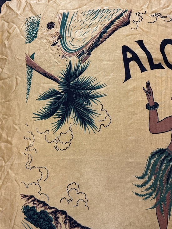 Vintage Aloha Hawaii Yellow Tropical Hula Scarf Embroidered Wall Art - Picture 4 of 10